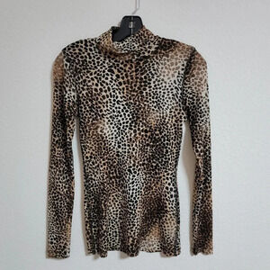 Karen Kane Animal Print Semi-Sheer Turtleneck Top